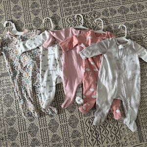 Bundle of 5 baby girls footies 0-3 months